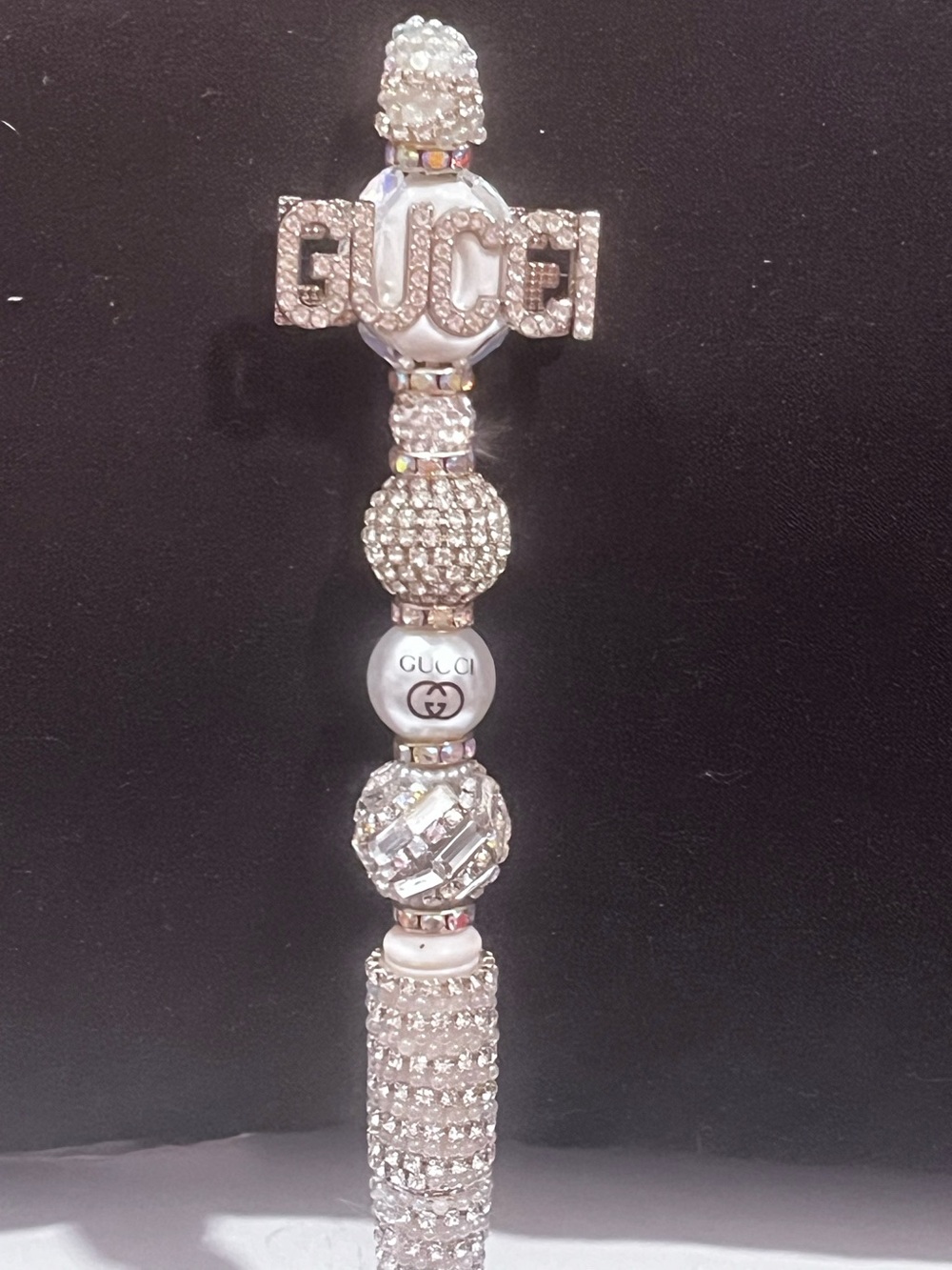 Designer inspired ultra luxe Silver Crystal Logo focal fancy beaded pen